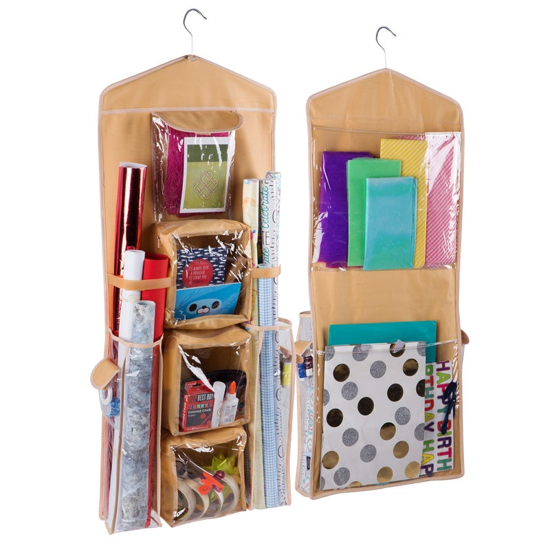 Regal Bazaar Double-Sided Hanging Gift Bag and Gift Wrap Organizer (Beige) - Image 1